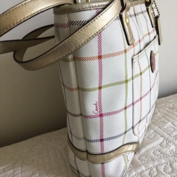 Coach Heritage Tattersall Signature Leather Shoulder Bag Purse, Wristlet & Dusty - Picture 15 of 16